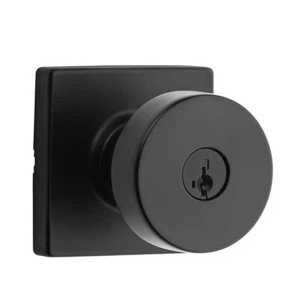 Kwikset: Pismo Entry Door Knob with Square Rose / Iron Black  / with SmartKey Technology